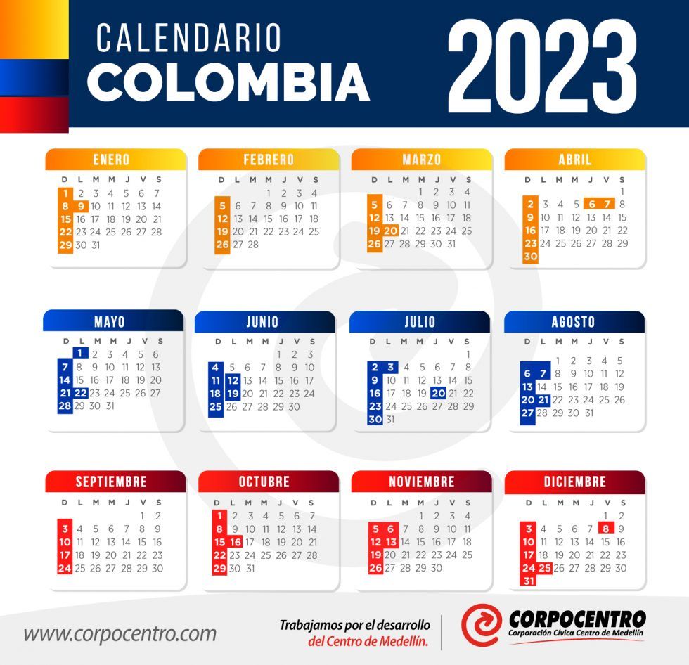 Calendario 2023 Colombia con días festivos Centrópolis