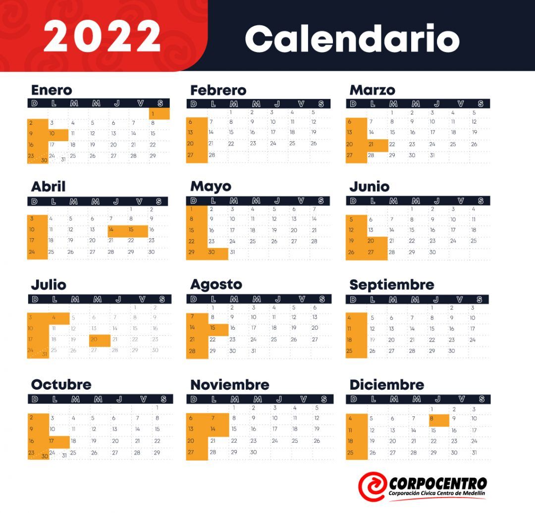 Calendario 2022 Con Días Festivos En Colombia Centrópolis