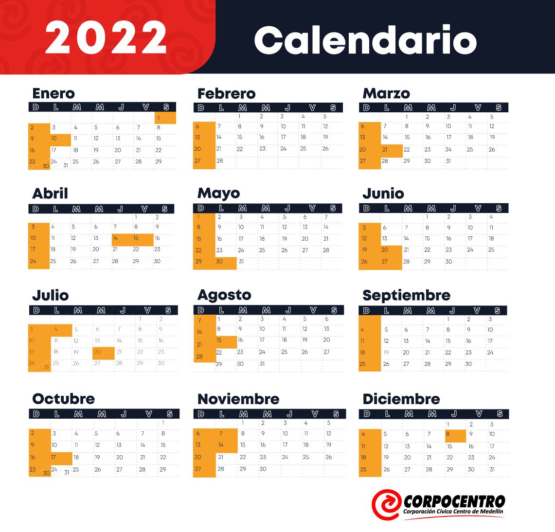 Colombia Calendar 2022 Calendario 2022 Con Días Festivos En Colombia - Centrópolis
