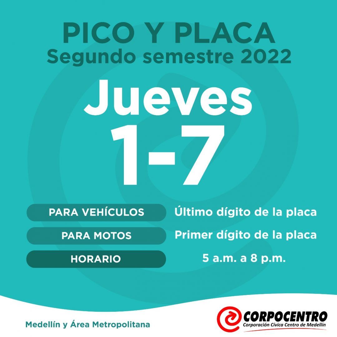 pico y placa en medellín jueves