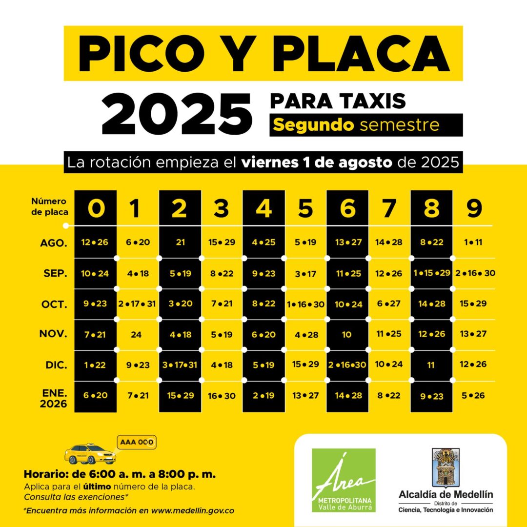 Pico y Placa Taxis Segundo Semestre 2025