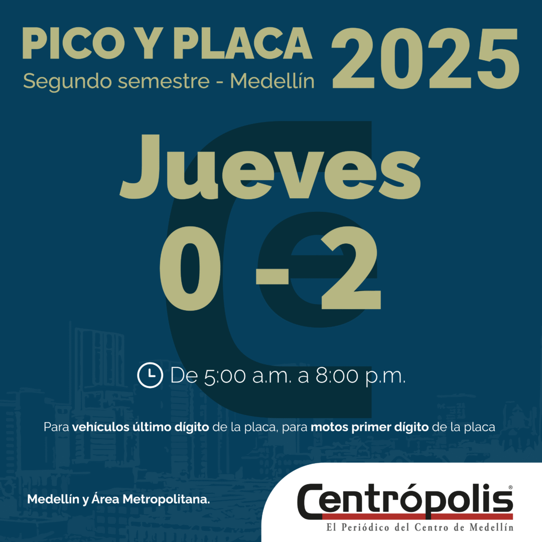 Pico y Placa Medellín Jueves Segundo Semestre 2025