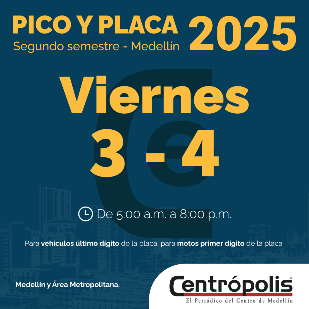Pico y Placa en Medellín viernes segundo semestre de 2025